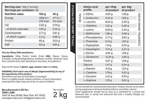 Yava Labs Pure Iso Whey 2000g
